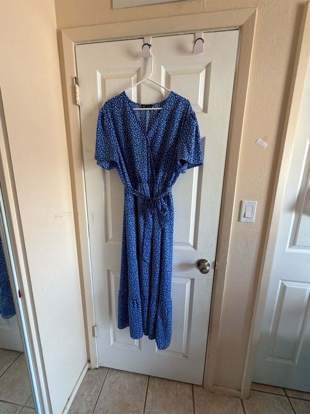 PRETTYGARDEN Women's Floral Boho Dress Wrap V-Neck Summer Maxi Dress XXL Blue